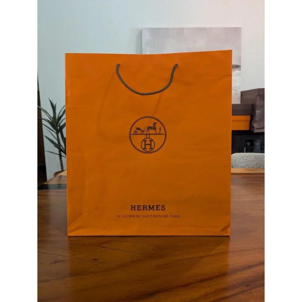 Hermes Orange Paper Shopping Tote Gift Bag With Handles 16x16x6